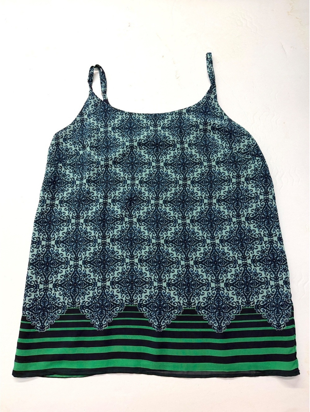 Cabi Border Stripe Cami Blue Green Patterned Spaghetti Strap Tank Top Medium